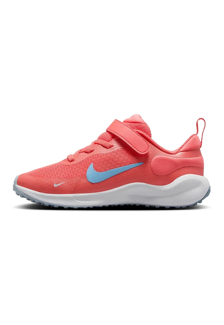Pantofi Revolution 7 cu amortizare si velcro, pentru alergare, Coral/Albastru deschis