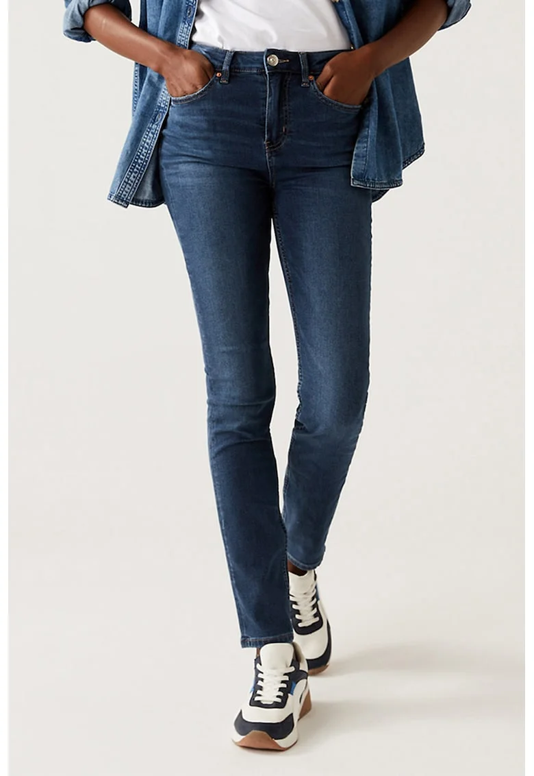 Blugi slim fit cu talie inalta, Albastru