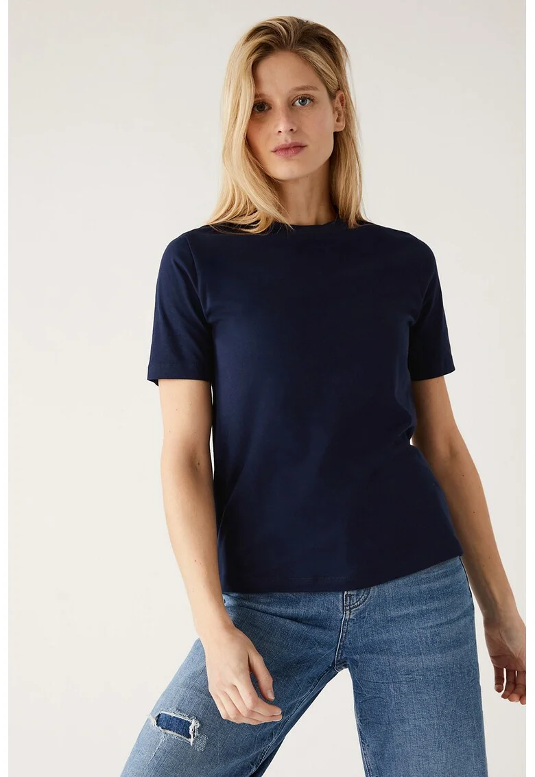 Tricou de bumbac cu decolteu rotund, Bleumarin