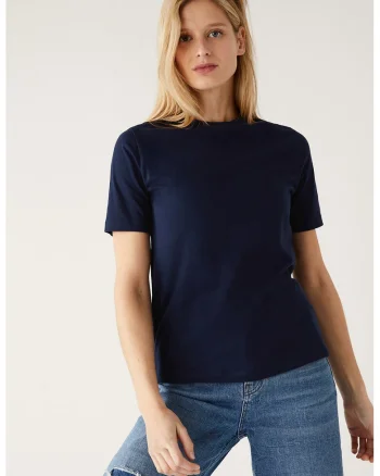 Tricou de bumbac cu decolteu rotund, Bleumarin