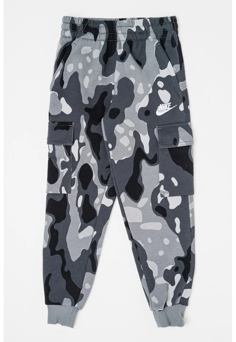 Pantaloni de trening cargo cu model camuflaj, Negru/Gri inchis