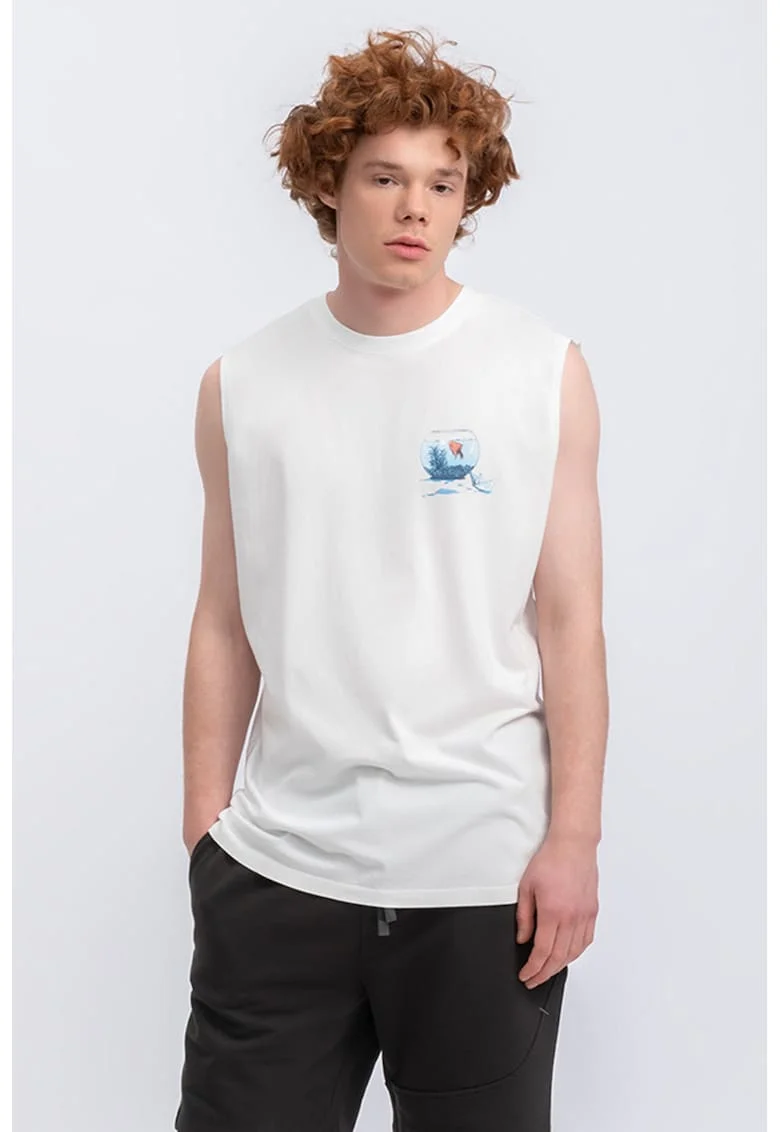 Top unisex de bumbac cu imprimeu grafic, Alb murdar