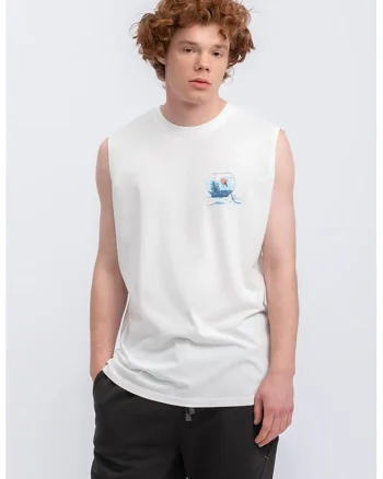 Top unisex de bumbac cu imprimeu grafic, Alb murdar