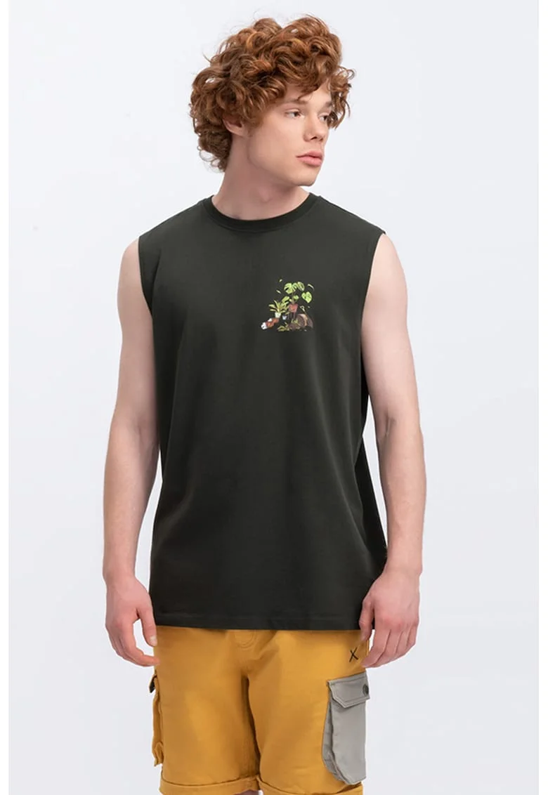 Top unisex cu imprimeu grafic, Gri inchis