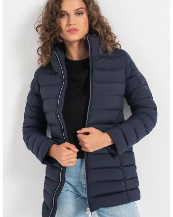 Geaca cu umplutura de puf si guler inalt, Bleumarin