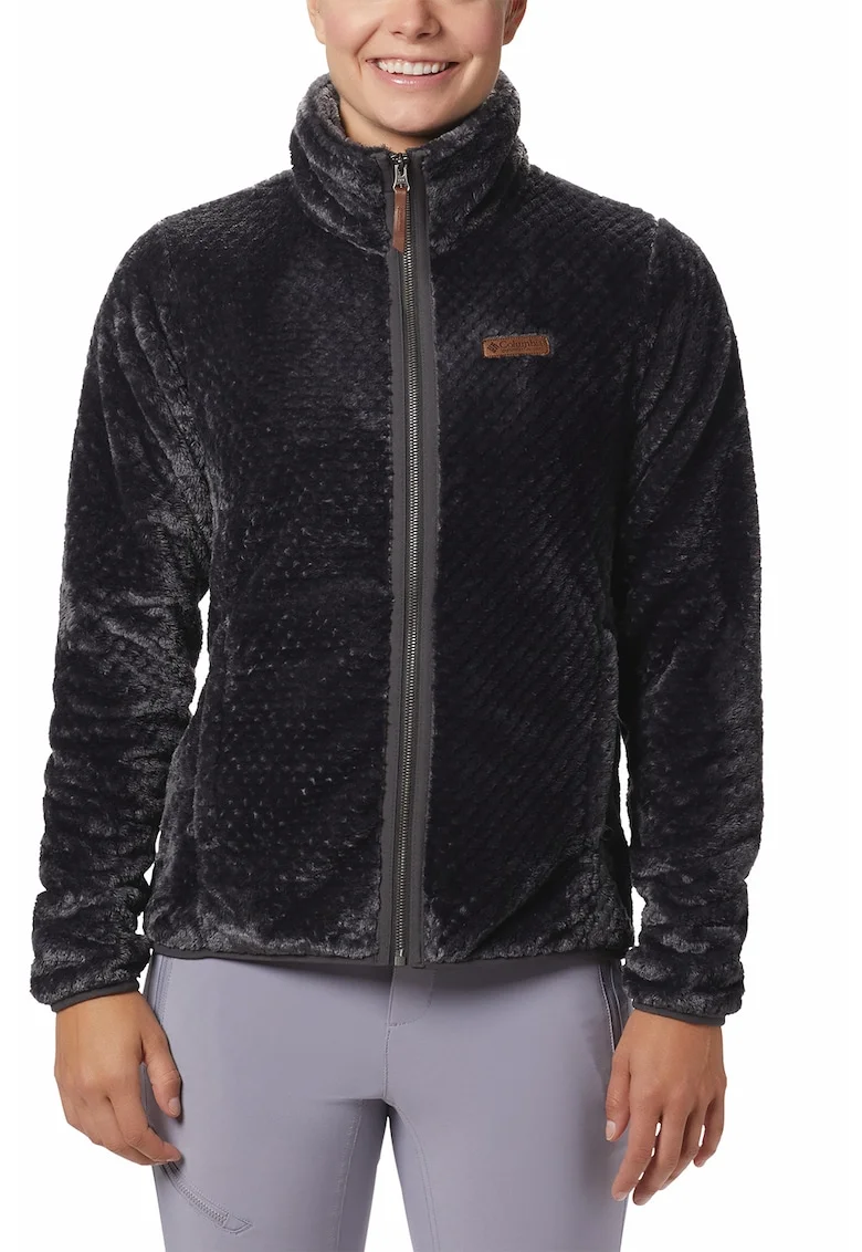 Bluza de trening pufoasa cu fermoar, pentru trekking Fire Side™, Negru stins