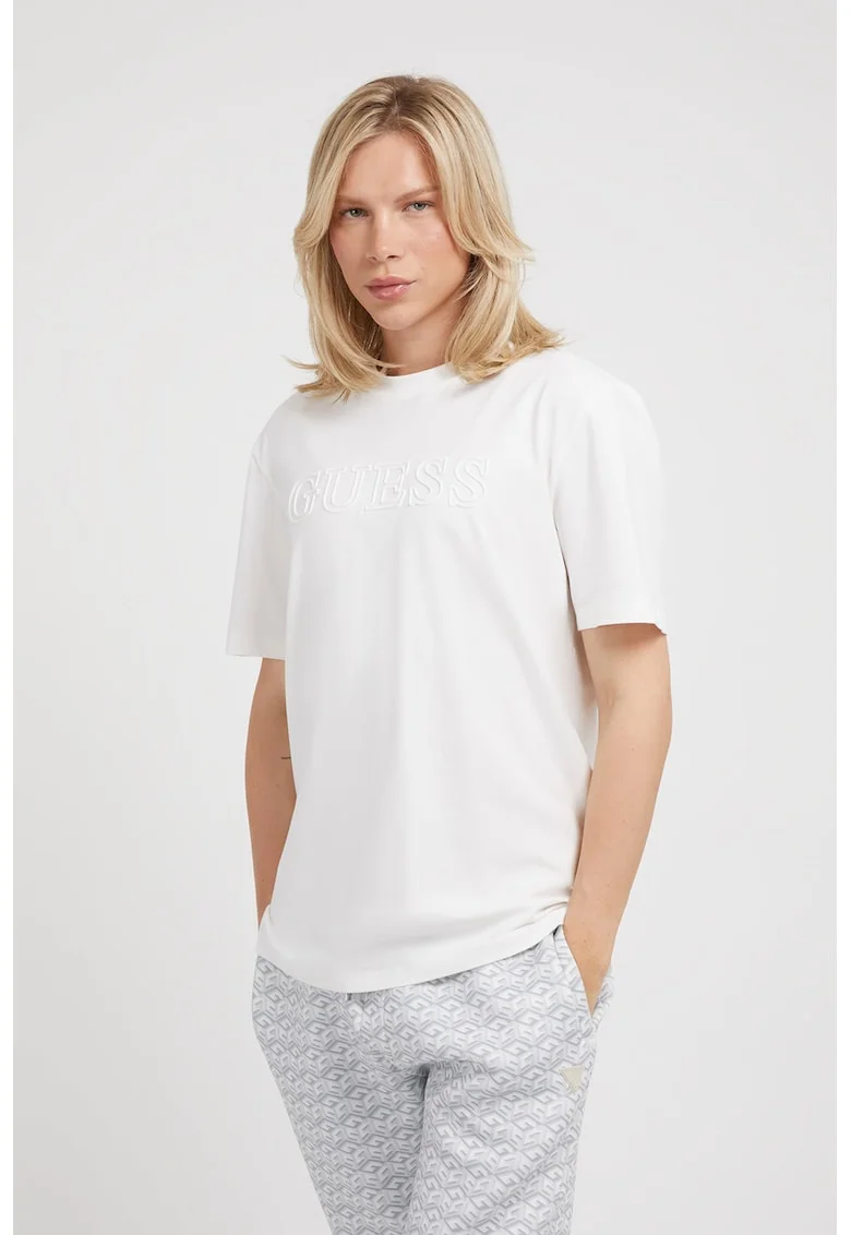 Tricou cu logo in relief, pentru antrenament, Alb