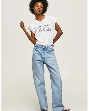 Tricou de bumbac cu detalii brodate, Alb