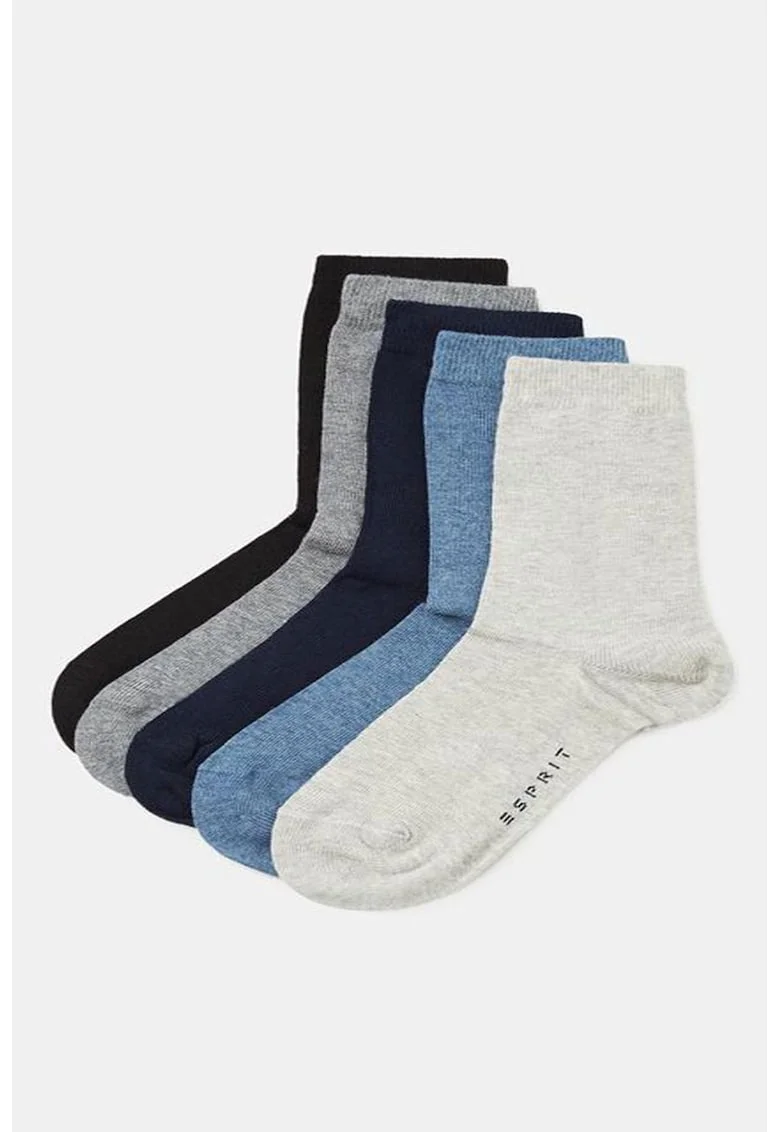 Set de sosete lungi cu amestec de bumbac organic Esprit - 5 perechi, Negru/Gri melange/Albastru melange