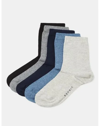 Set de sosete lungi cu amestec de bumbac organic Esprit - 5 perechi, Negru/Gri melange/Albastru melange