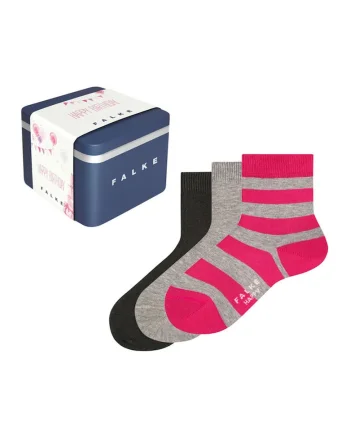 Set de sosete lungi cu model + ambalaj personalizat - 3 perechi, Gri melange/Roz