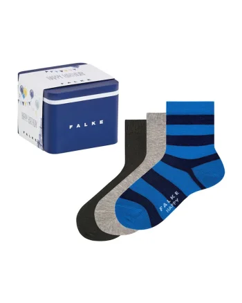 Set de sosete lungi cu model + ambalaj personalizat - 3 perechi, Gri melange/Albastru
