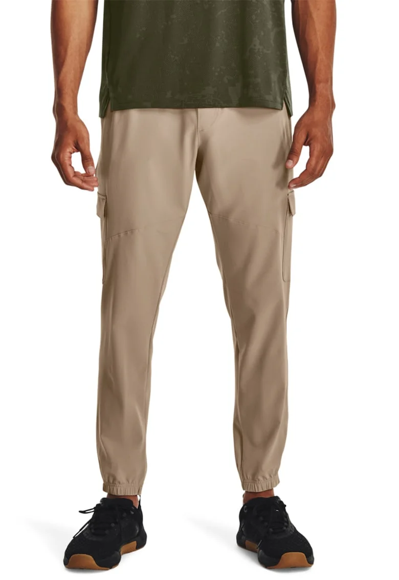 Pantaloni cargo cu snur de ajustare pentru fitness, Maro nisip