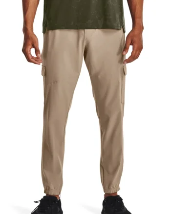 Pantaloni cargo cu snur de ajustare pentru fitness, Maro nisip