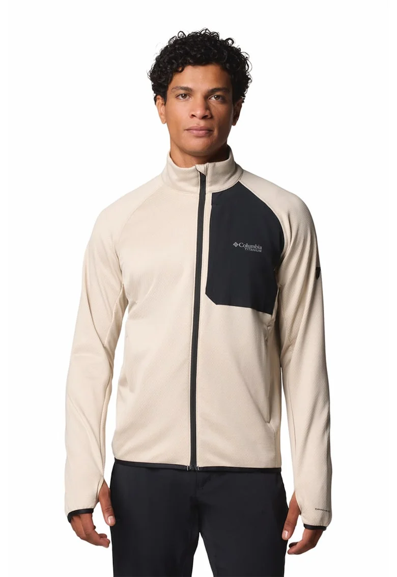 Bluza de trening cu fermoar, pentru trekking Triple Canyon, Alb fildes/Negru