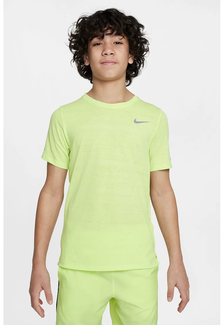 Tricou cu logo reflectorizant si imprimeu pentru fitness Miler Dri-Fit, Verde lime