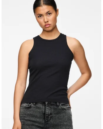 Top slim fit din amestec de bumbac organic, Negru