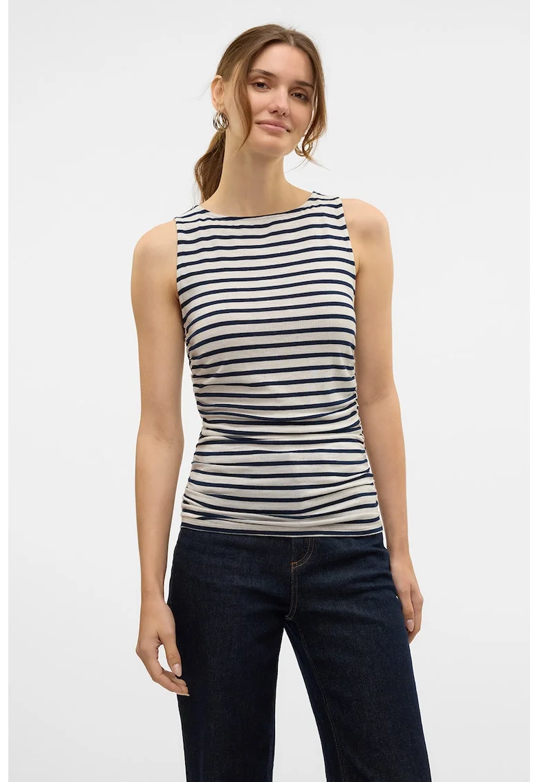 Top slim fit cu model in dungi, Albastru ultramarin/Alb murdar