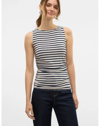 Top slim fit cu model in dungi, Albastru ultramarin/Alb murdar