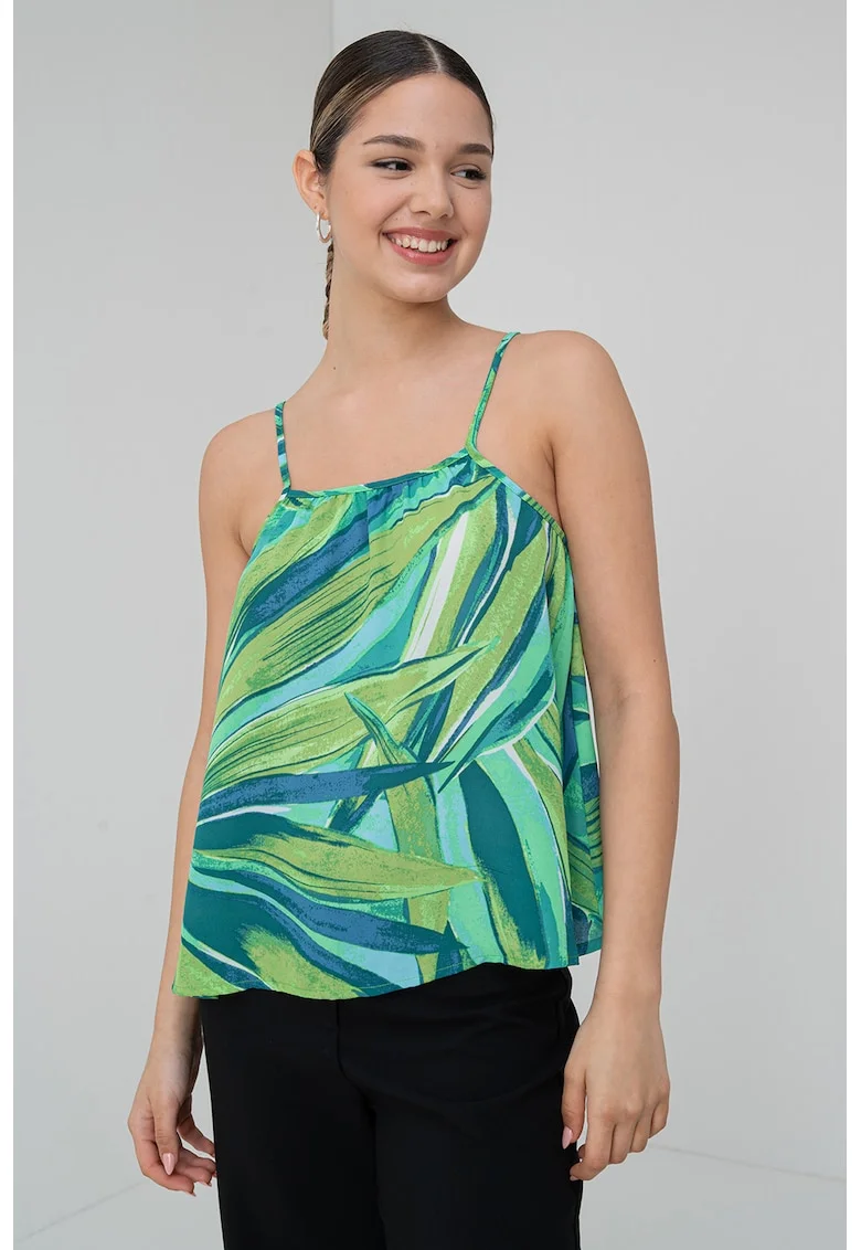Top vaporos cu imprimeu floral, Verde