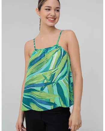 Top vaporos cu imprimeu floral, Verde