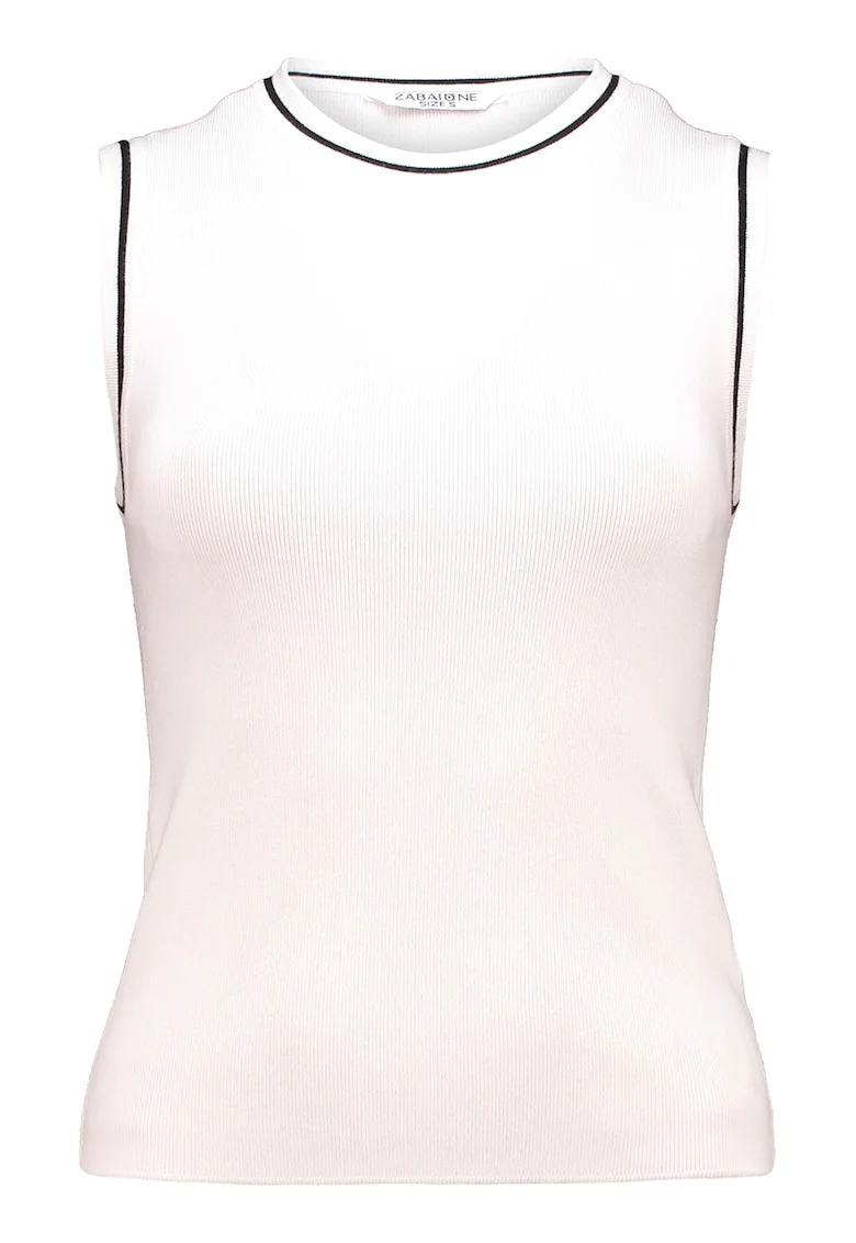 Top slim fit cu decolteu la baza gatului si aspect striat, Negru/Alb murdar