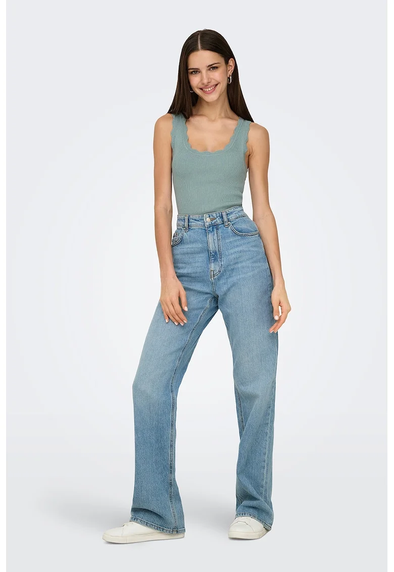 Top slim fit cu striatii, Albastru prafuit