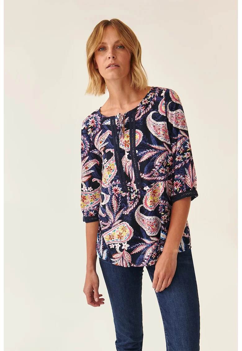 Bluza cu imprimeu floral si maneci 3/4 Mizuria, Rosu/Galben/Bleumarin