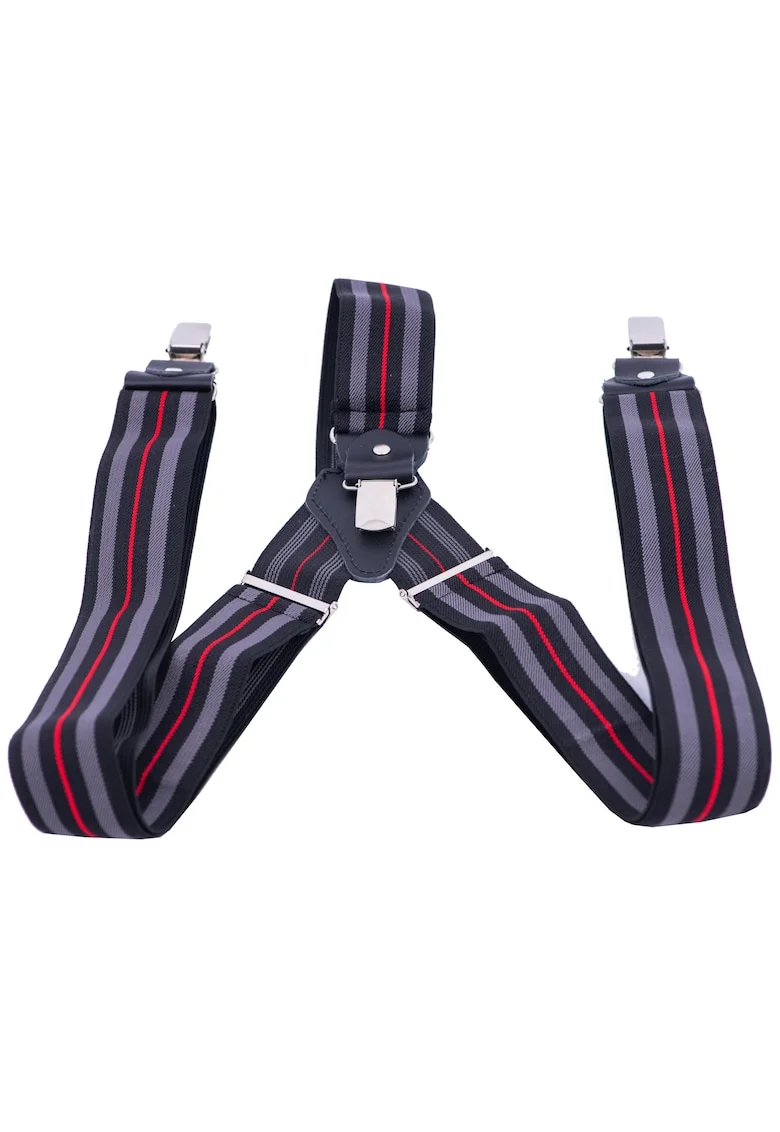 Bretele suspenders, Rosu/Negru/Gri