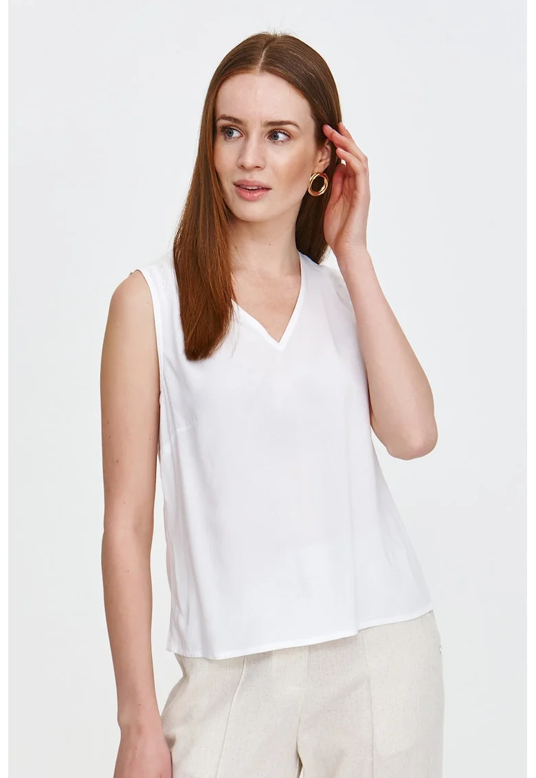 Top uni cu decolteu in V BLK0141, Alb optic