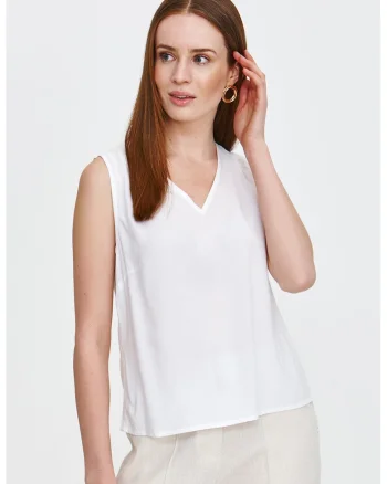 Top uni cu decolteu in V BLK0141, Alb optic