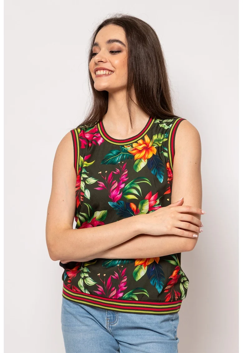 Top din amestec de modal cu model, Portocaliu/Fucsia/Verde feriga