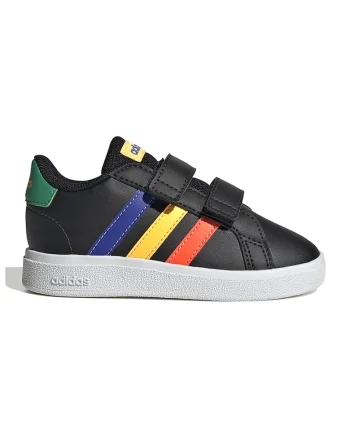 Pantofi sport din piele ecologica cu inchidere velcro Grand Court 2.0, Negru/Galben/Albastru