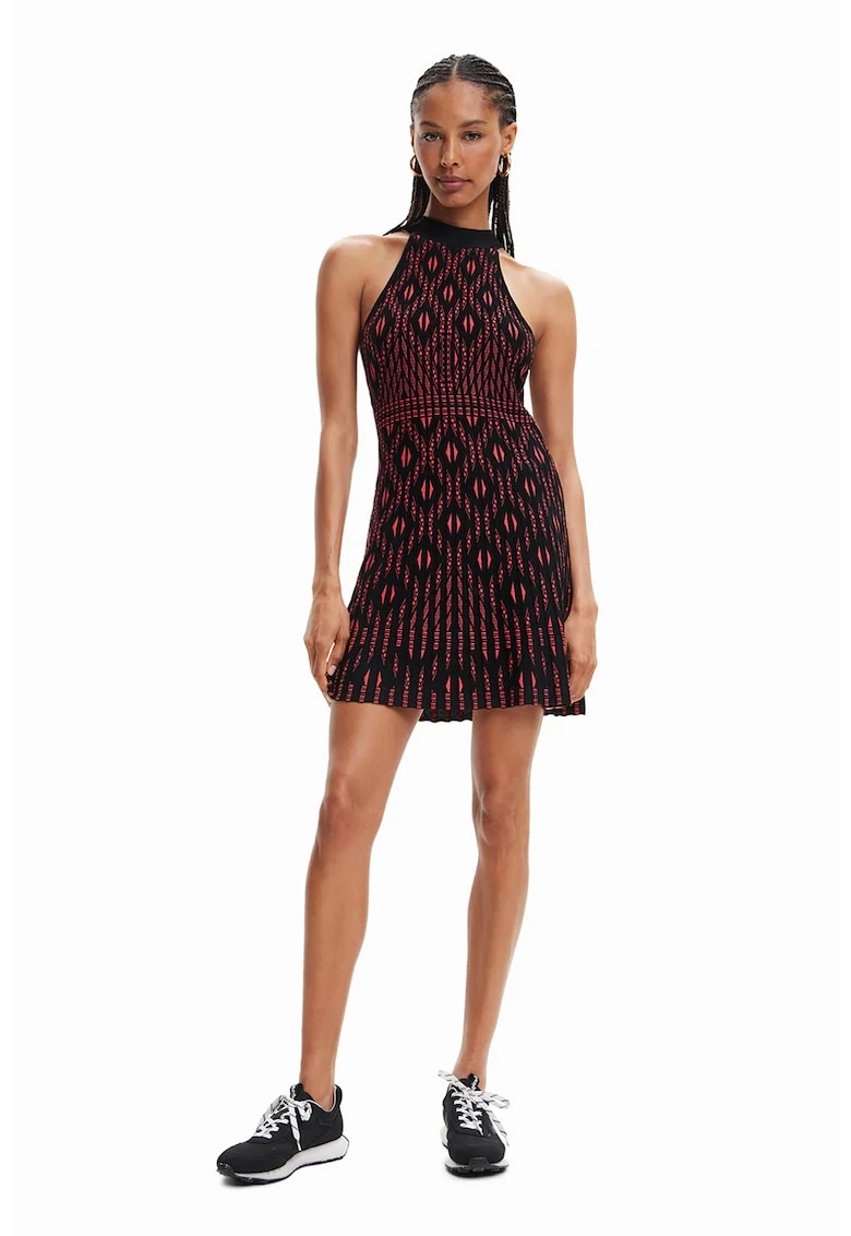 Rochie fara maneci cu model geometric, Negru