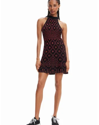 Rochie fara maneci cu model geometric, Negru