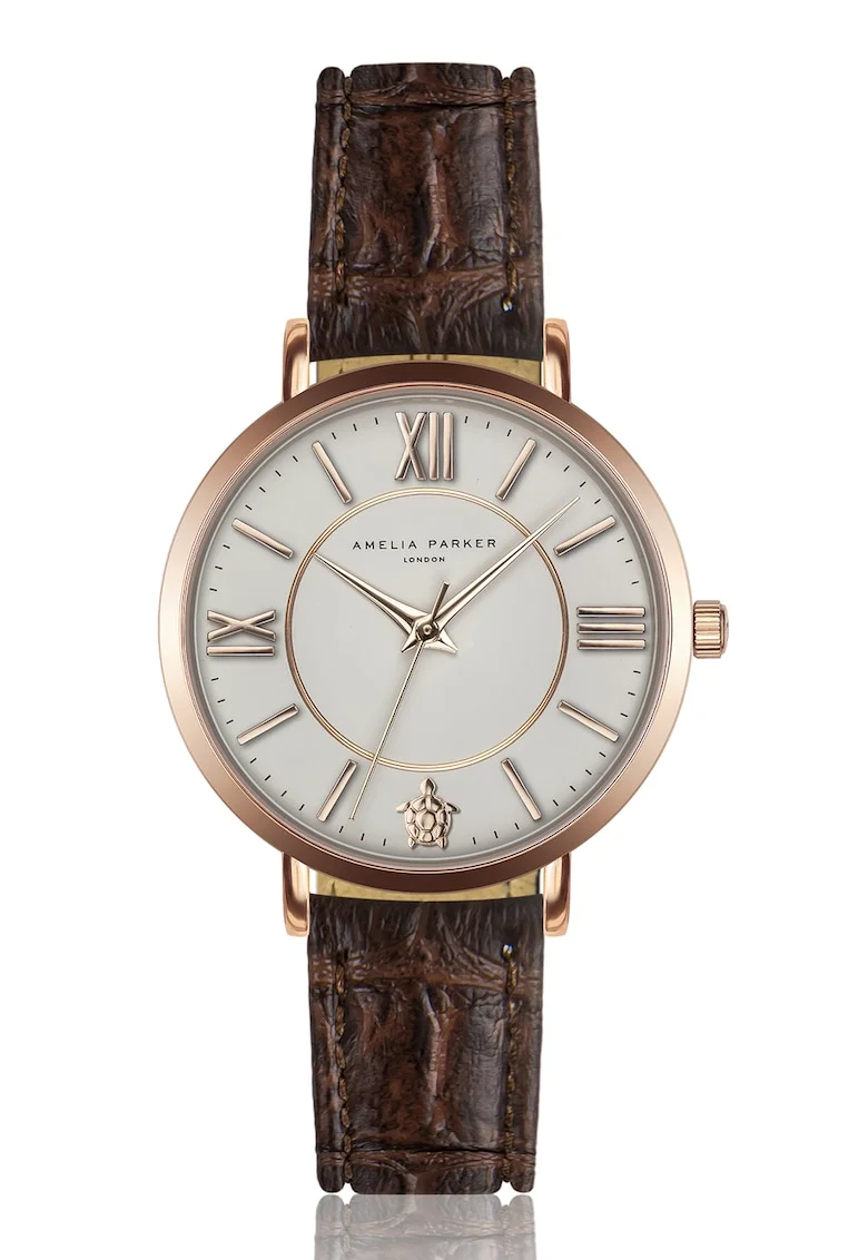Ceas quartz cu o curea de piele, Maro