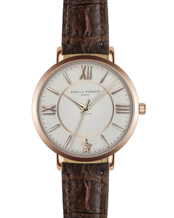 Ceas quartz cu o curea de piele, Maro