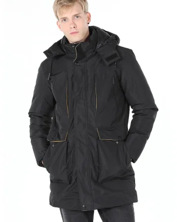 Geaca parka cu vatelina si gluga, Negru
