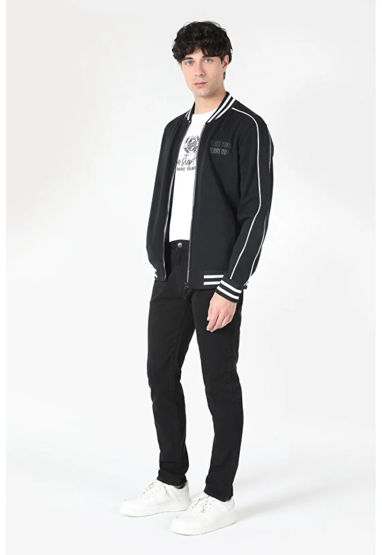 Bluza sport cu fermoar si buzunare laterale, Negru