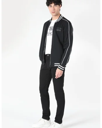 Bluza sport cu fermoar si buzunare laterale, Negru