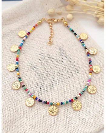 Bratara pentru glezna cu talismane cu monezi, Multicolor, Multicolor