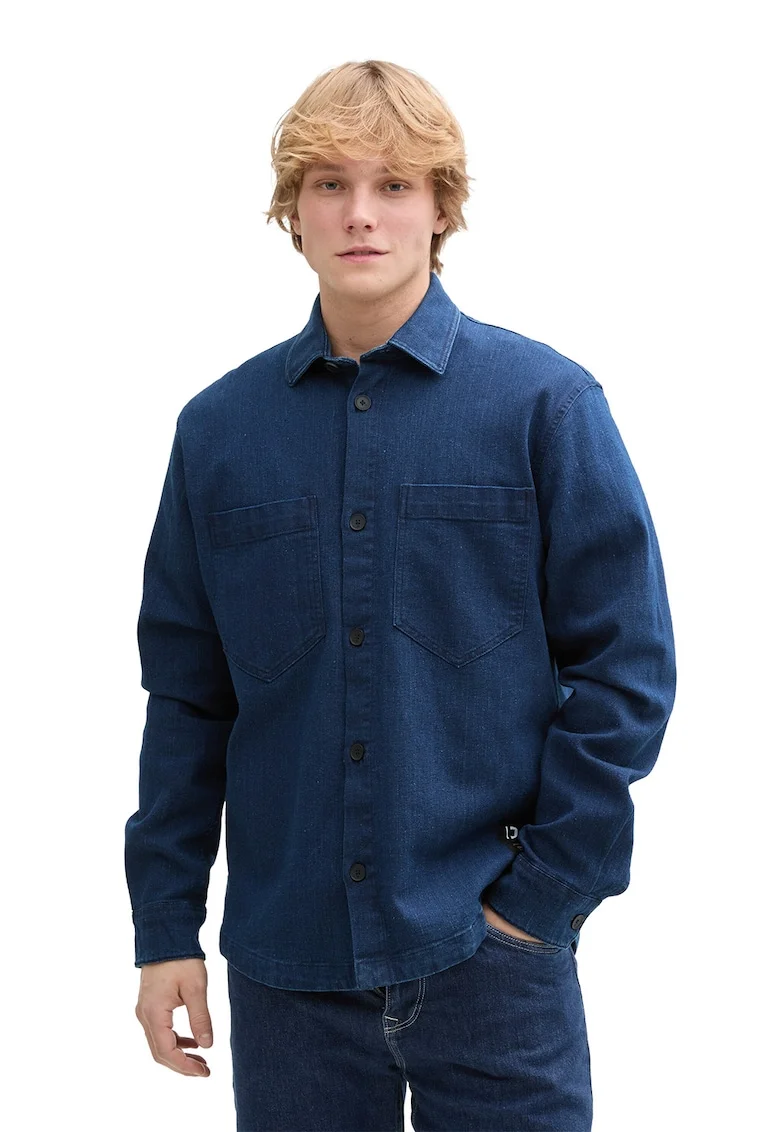 Jacheta-camasa din denim cu buzunare pe piept, Albastru indigo