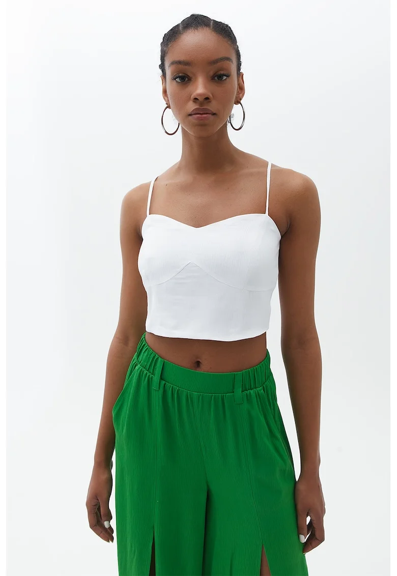 Top crop uni cu bretele ajustabile, Alb optic