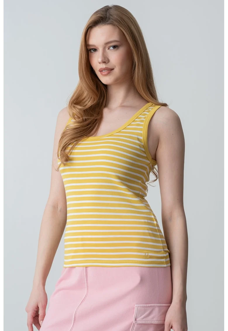 Top cu model in dungi, Alb/Galben mustar