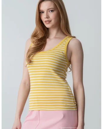 Top cu model in dungi, Alb/Galben mustar