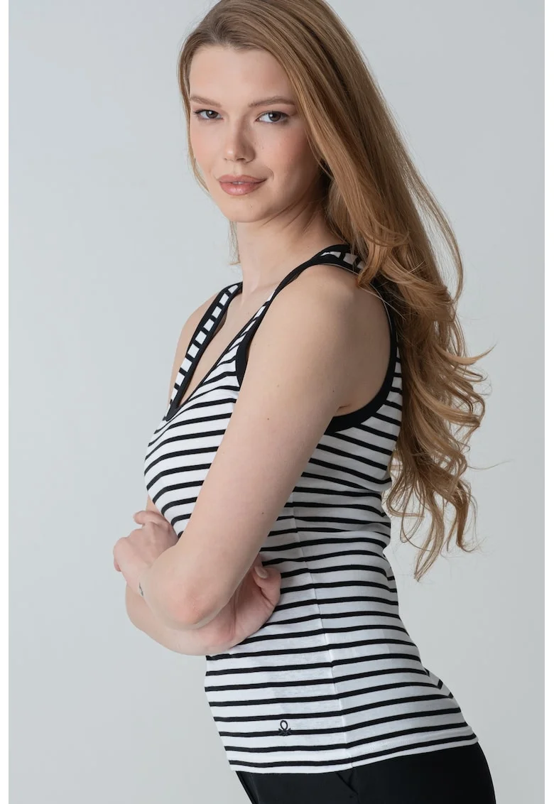 Top cu model in dungi, Alb/Negru