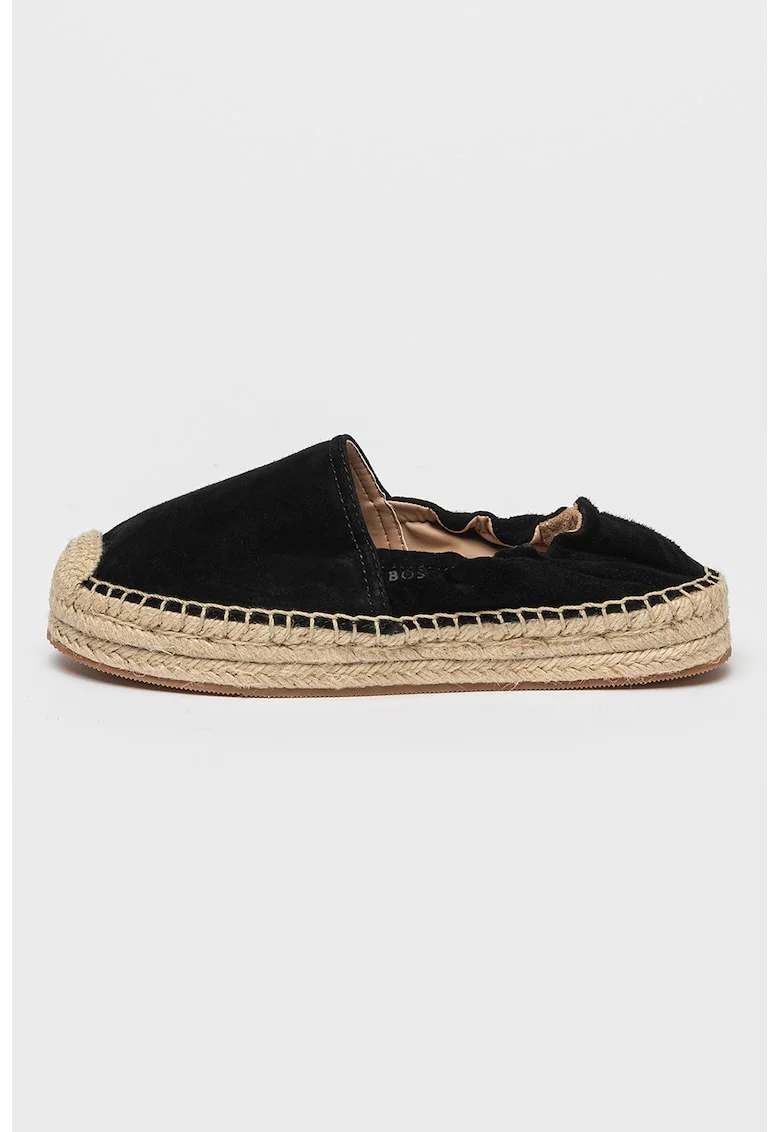 Espadrile de piele intoarsa cu aplicatii de iuta Madeira, Negru