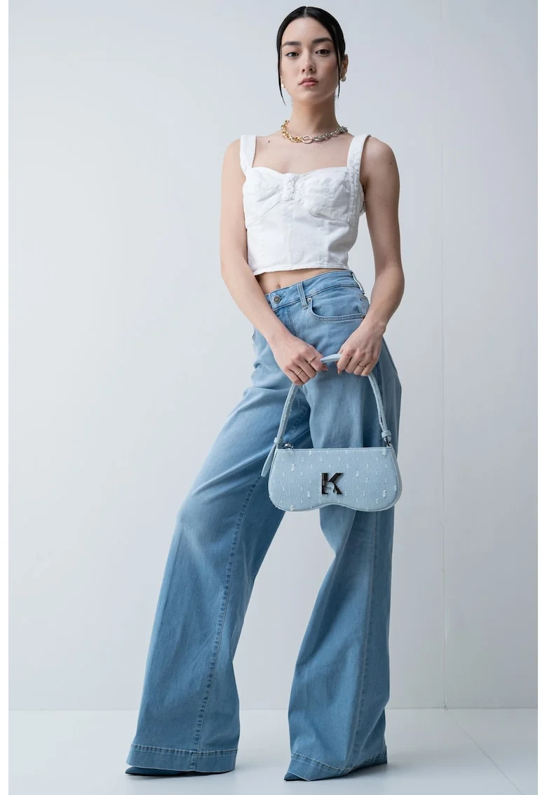 Top din denim cu fermoar, Alb optic