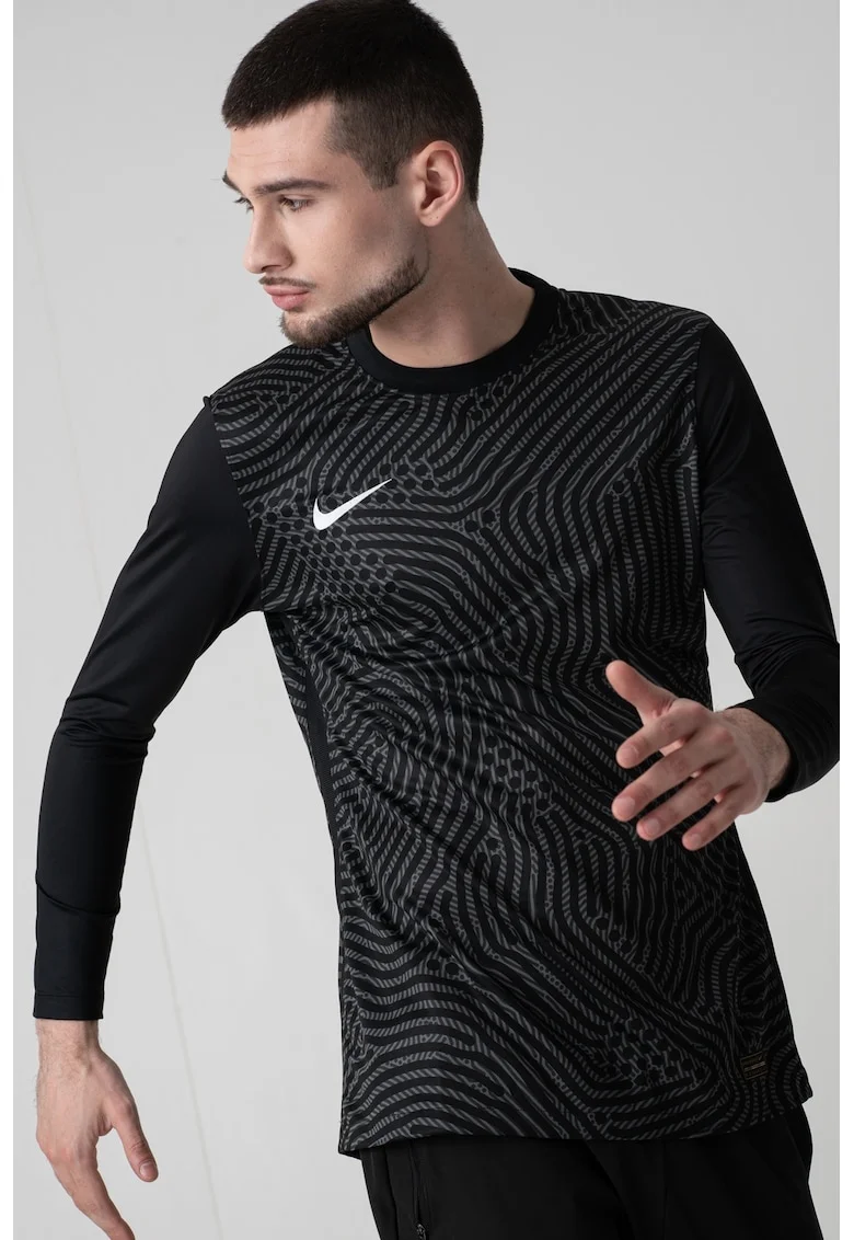 Bluza slim-fit cu imprimeu si tehnologie Dri-Fit, pentru fotbal, Negru/Gri
