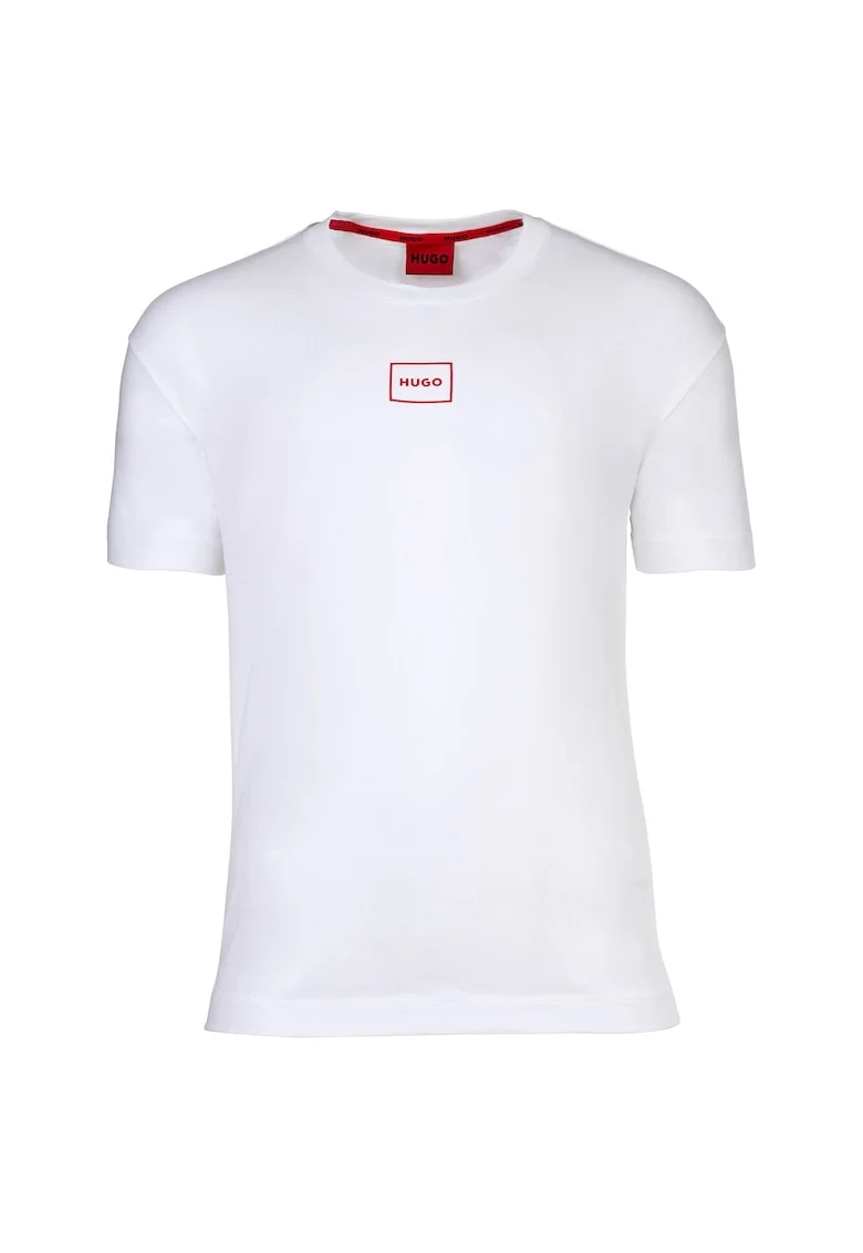 Tricou de casa cu decolteu la baza gatului si logo, Alb